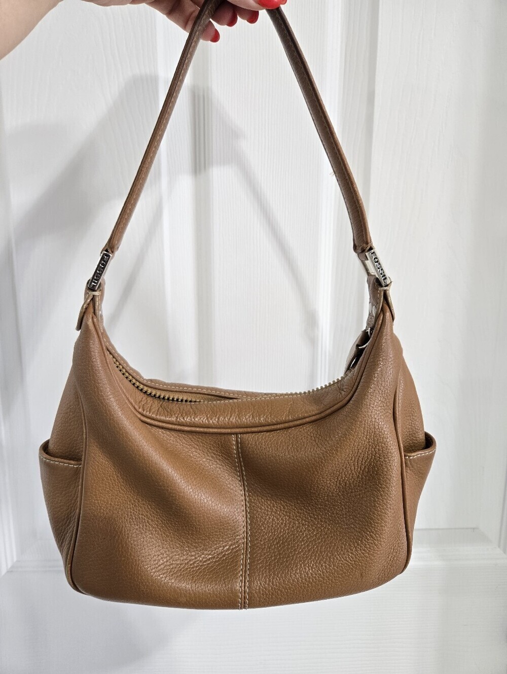 Fossil Cognac Pebbled Leather Shoulder Bag